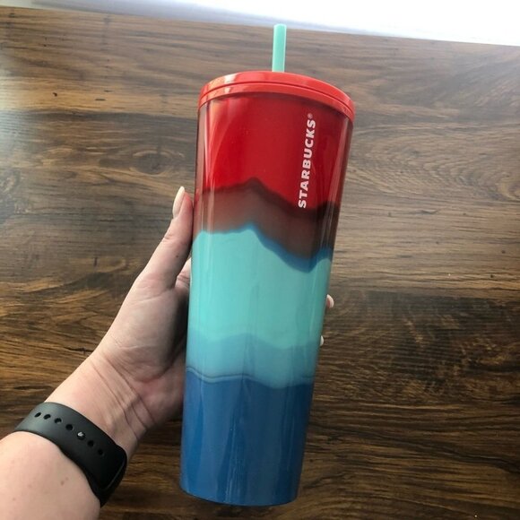STARBUCKS 2021 Red Blue Wave Venti Tumbler 24 oz - Picture 1 of 6